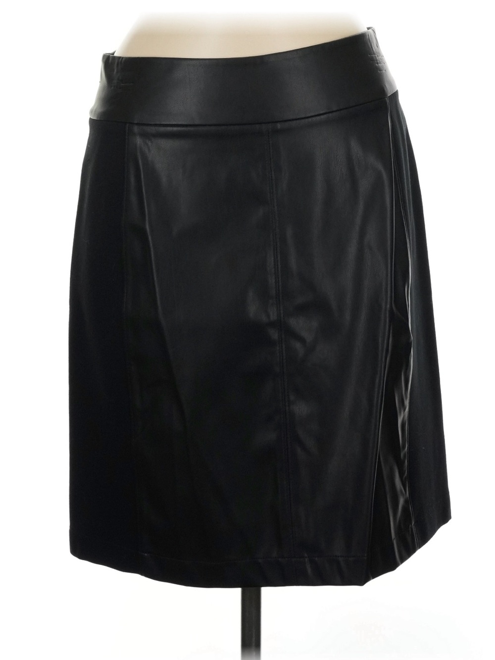CAbi Black Faux Leather A-Line Skirt